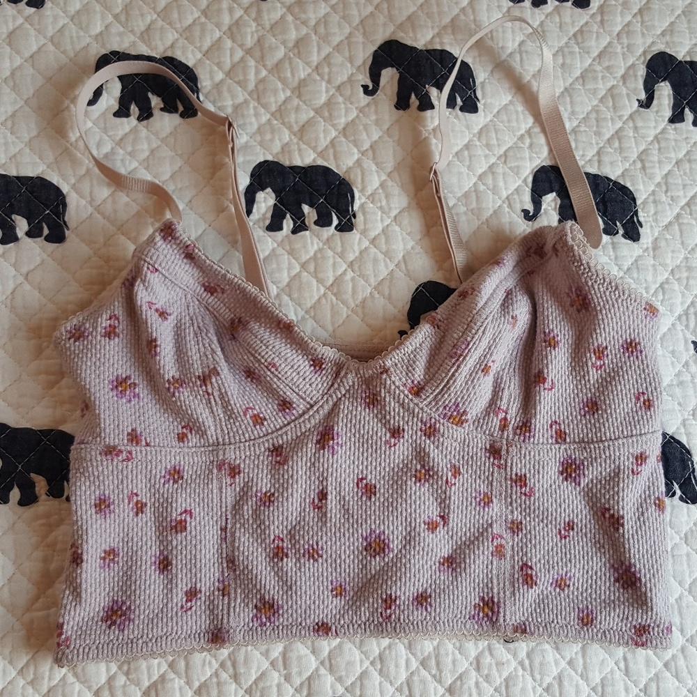 Free People Thermal Bralette XS Purple with Flower